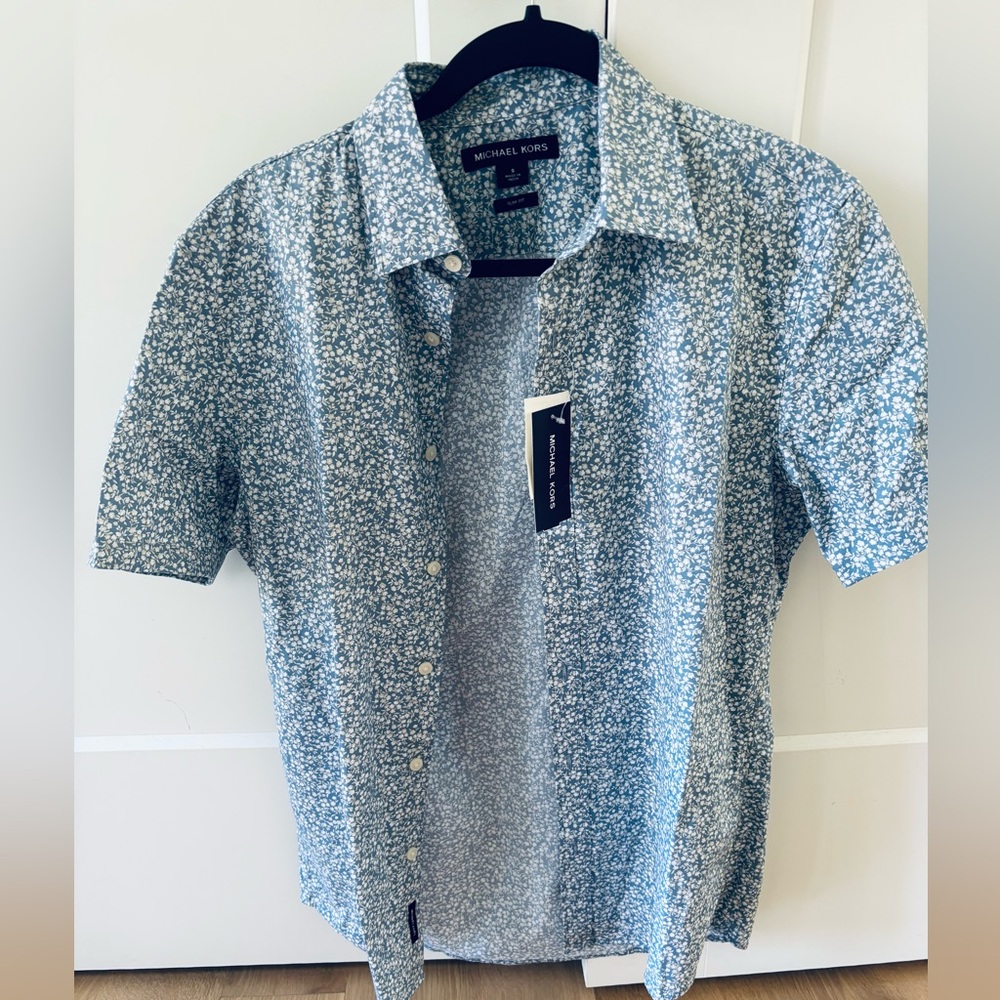Michael Kors Men's Casual Blue Patterned Shirt